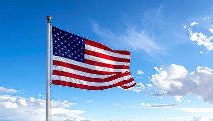 American Flag Waving Proudly Against a Bright Blue Sky.