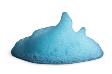 Foamy blue soap creating a bubbly texture on a clear background. Focus on cleanliness and hygiene concept