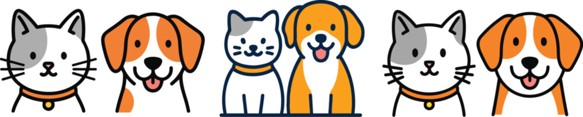 Simple Dog and Cat Icon Illustration Material
