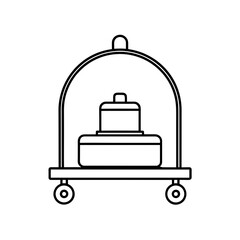 Outline drawing of luggage cart with two suitcases on transparent background