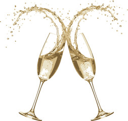 Gold champagne flute glasses with bubbles for a holiday celebration toast