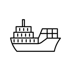 Outlined cargo ship with containers on the water on transparent background