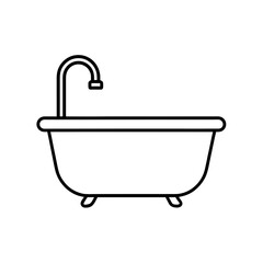 Outline drawing of a bathtub with a faucet above it on transparent background