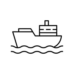 Outlined ship sailing on wavy water illustration on transparent background