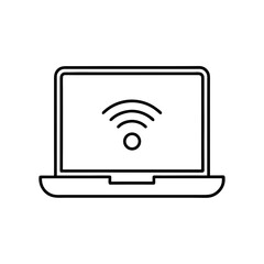 Laptop displaying a wifi connection symbol on screen on transparent background