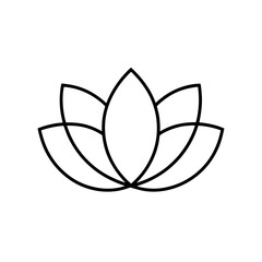 Simple outline drawing of a blooming lotus flower on transparent background
