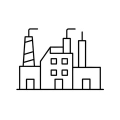 Outline drawing of a factory with multiple towers on transparent background