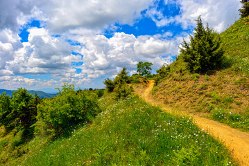 Obraz premium Wanderweg in Vradeto zum Aussichtspunkt Beloi in der griechischen Region Zagori (Epirus)