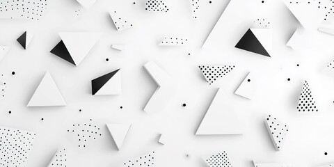 3D rendering of a white abstract background with triangles and paper-cut shapes. Minimalist geometric pattern.