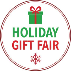 Christmas holiday gift fair circular logo with presents and snowflake festive celebration vector