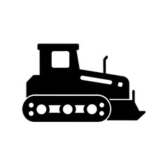 Illustration of a black bulldozer on a white background on transparent background