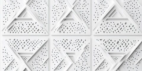 3D rendering of a white abstract background with triangles and paper-cut shapes. Minimalist geometric pattern.