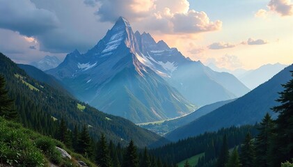 Majestic Mountain Range and Vast Forests Panorama Breathtaking Untouched Wilderness Landscape