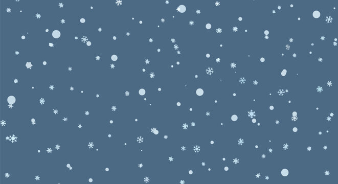 Winter snowfall pattern gentle falling snowflakes soft blue background festive atmospheric texture vector