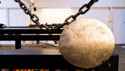 Matte Aluminum Plate with Chain in Industrial Setting