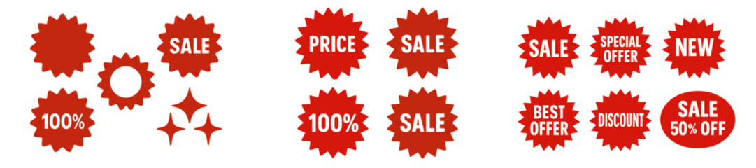 Colorful sale labels showing discounts and special offers, perfect for marketing and advertising promotions