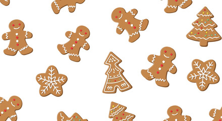 Cute gingerbread man and christmas tree cookies seamless pattern festive holiday baking sweet treats vector