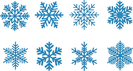 Collection of beautiful blue snowflakes for winter holiday and festive design elements vector