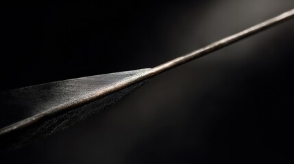Close-up of a metal object, specifically a pair of tweezers. the object appears to be made of metal and has a pointed tip. the tip is slightly curved and has sharp edges.