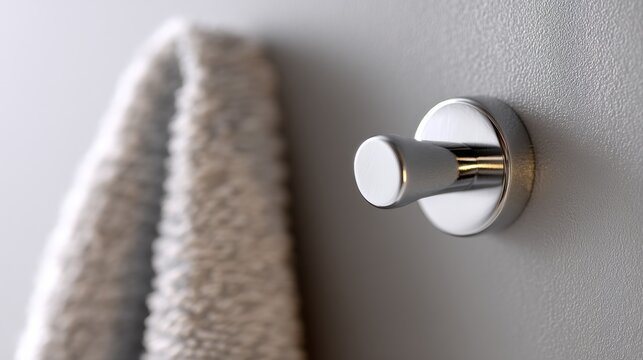 Close-up of a door knob on a white wall. the knob is round and has a silver finish with a gold-colored knob in the center. it is attached to the wall with a silver-colored metal ring.