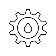 Outline gear with a drop in the center design element on transparent background