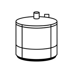 Outline drawing of a cylindrical tank with two pipes on transparent background