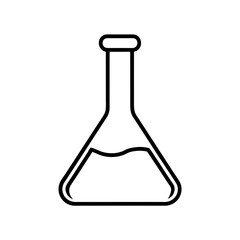 Outline drawing of a laboratory flask with liquid inside on transparent background