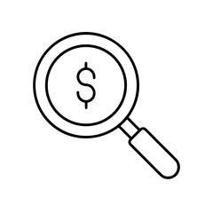 Magnifying glass focusing on a dollar currency symbol on transparent background