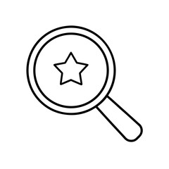 Magnifying glass with a star shape inside the circle on transparent background