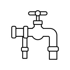 Outline drawing of a pipe with a faucet and valve on transparent background