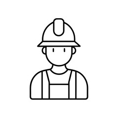 Outline drawing of a construction worker with helmet on transparent background