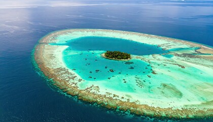 Obraz premium Aerial View of a Tropical Atoll with Turquoise Lagoon