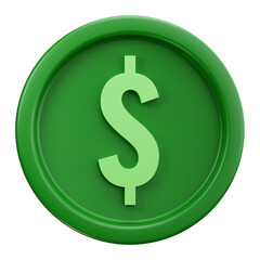 3D Green Dollar Coin Financial Symbol