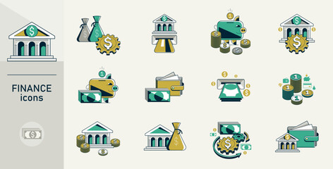Business and finance vector icons set, financial and economy theme detailed icons that can be used as an illustration, money theme.