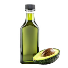Avocado oil bottle isolated on white background