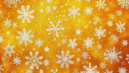 A background of golden snowflakes with white patterns, glowing and sparkling on the screen. The background is a gradient from yellow to orange