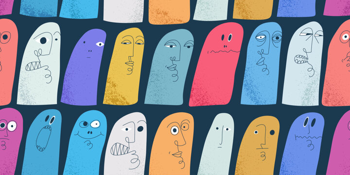 Funny weird ghosts seamless background, vector nasty cartoon characters tiling wallpaper, elements easy to use separately.