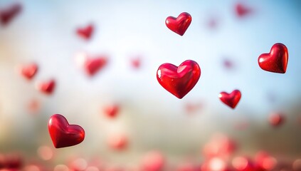 A background of red hearts floating in the air, creating an enchanting and romantic atmosphere for Valentine's Day.