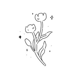 Floral, flowers in cute line art vector hand drawn illustration for decoration