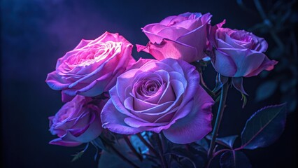 Glowing Rose Bouquet Elegant Neon Lighting