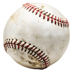 Worn baseball with red stitching and textured leather surface