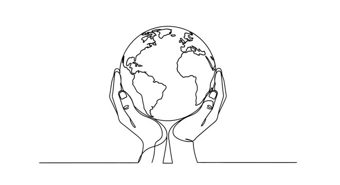 Hands Holding Earth in Minimalist Illustration for Environmental Awareness