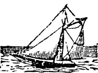 Yacht navigating the tranquil waters near the coastline, old vintage illustration, 1897