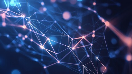 A vibrant abstract illustration showcasing interconnected lines and nodes, representing a digital network with glowing blue and pink elements against a dark background.