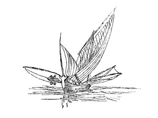 Merchant Chinese Junk, old vintage illustration, 1879 © Timofeeff