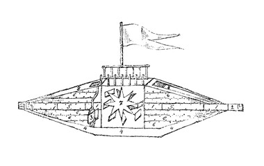 The project of the proposed medieval ship, old vintage illustration, 1879