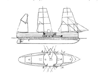 Plan of an armored sailing ship, old vintage illustration, 1879 © Timofeeff