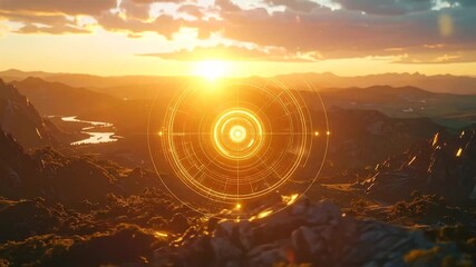 Golden Sunrise Over Mountains with HUD Element - Powered by Adobe
