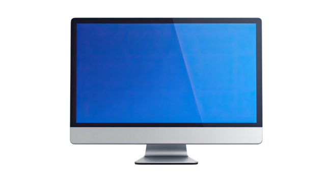 Flat stylized desktop monitor with modern sleek frame and blank display screen for technology setup isolated on white background