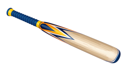 Blue and Yellow Cricket Bat with Transparent Background, 3D Realism Design Element